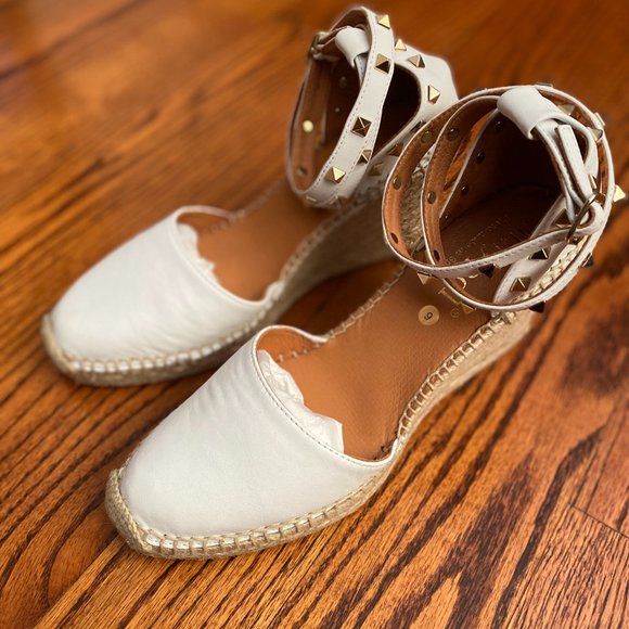 White Wedge Sandals with Studded Ankle Strap - Picture 2 of 8